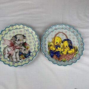 Mr Christmas Lot Of 2 Mr Cottontail Plates Anthropomorphic Easter